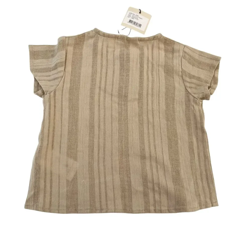 MarMar Copenhagen Boys Tan Cotton Short Sleeve Shirt 12M NWT Designer Lux
